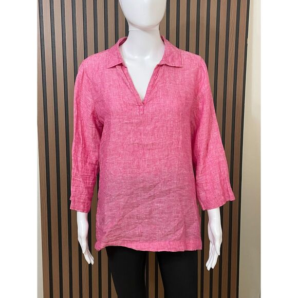 Tahari Women's M Pink Blouse 100% Linen Tunic Casual Beach Minimalist Summer - Picture 1 of 9